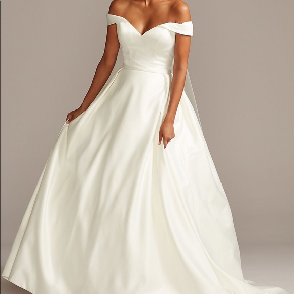 David's Bridal Dresses & Skirts - Off the Shoulder Satin Ball Gown Wedding Dress